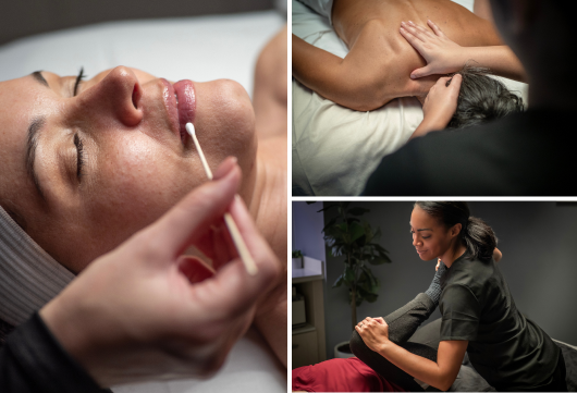 Collage of providers performing different services available at Massage Envy clinics. 
