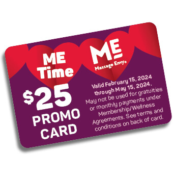 $25 Massage Envy promo card with details on the special promotion. 
